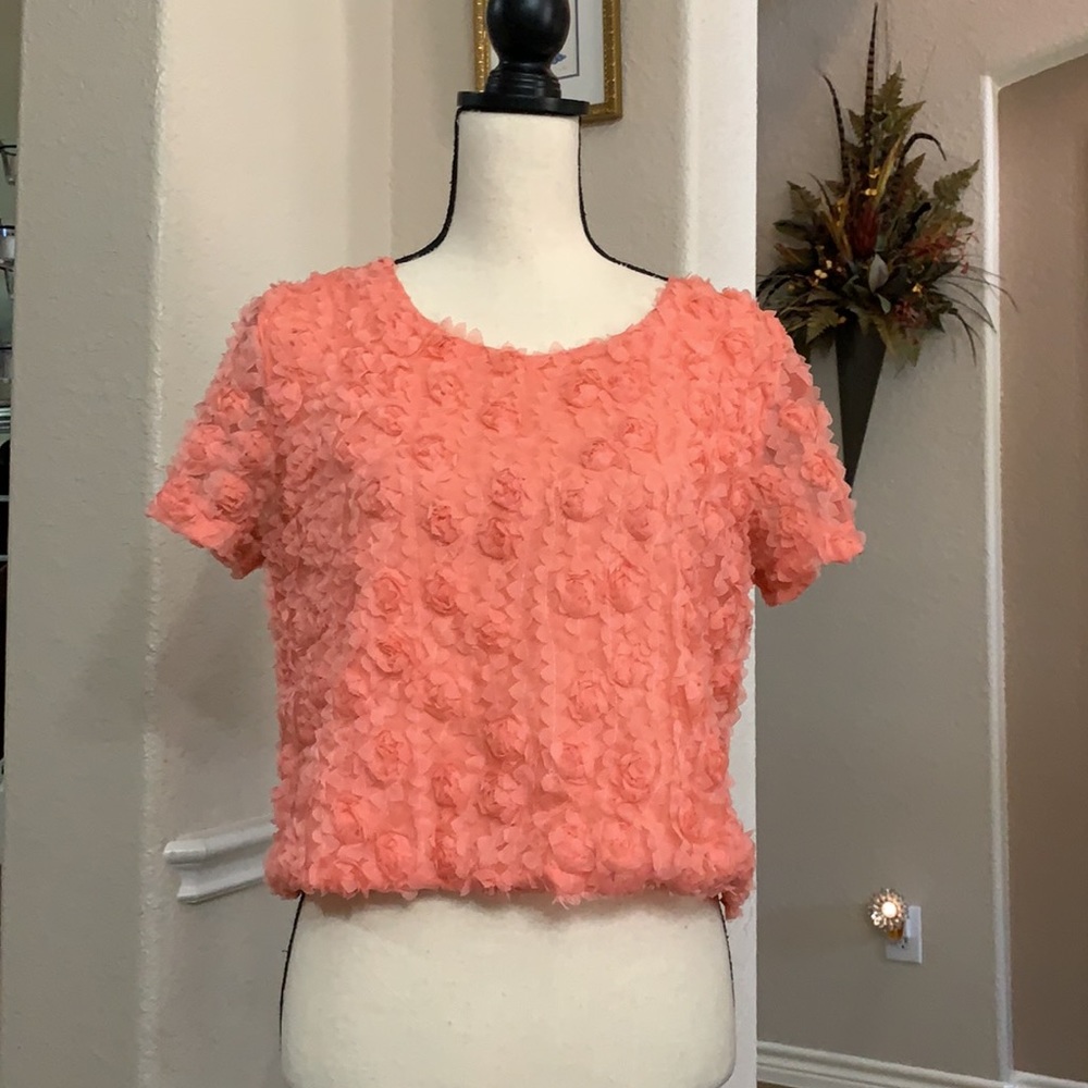 Jun & ivy coral rosette embellished dressy top Size M